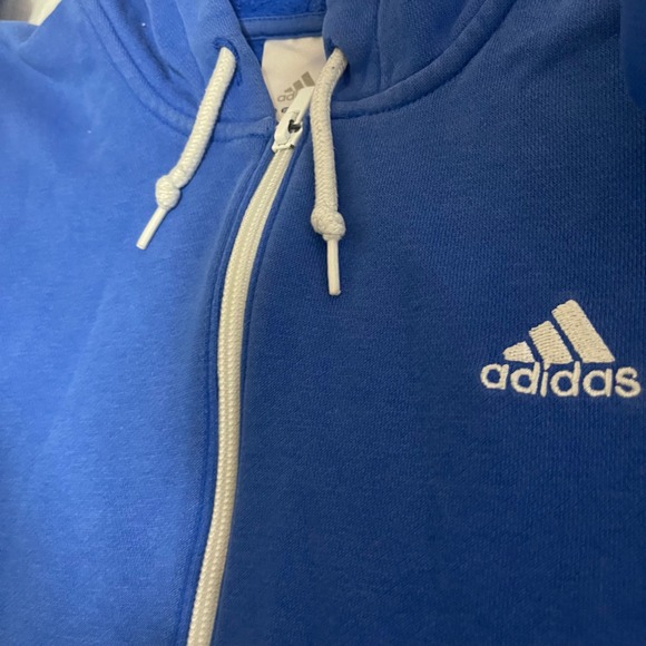 Adidas Womens Blue Full Zip Hoodie Sweatshirt Logo‎ Pocket Athleisure Size S - Picture 4 of 8